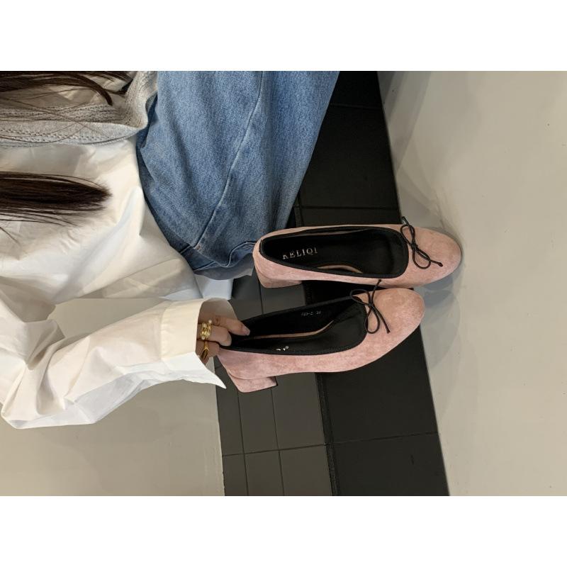 

2025 autumn new French retro round head Mary Jane shoes women s thick heel medium heel bow Mary Jane shoes women 39 розовый