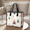 Cute Camping Pattern Tote Bag Stylish Portable Outdoor Daily Use Large Capacity Casual Canvas Handbag