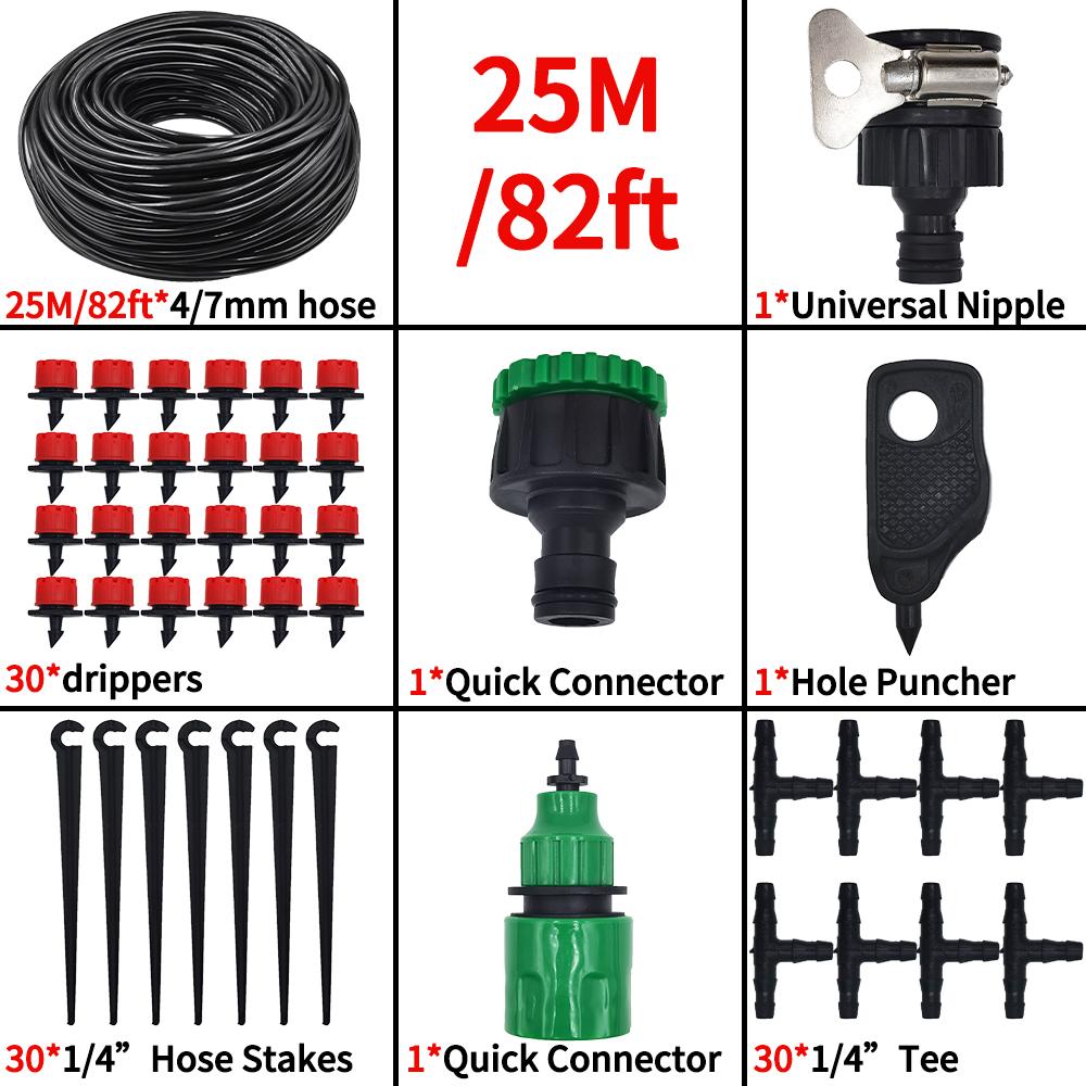 15M-25M Drip Irrigation Kit Automatic, Garden Watering System with Adjustable Drippers & 4/7'' Hose for Greenhouse