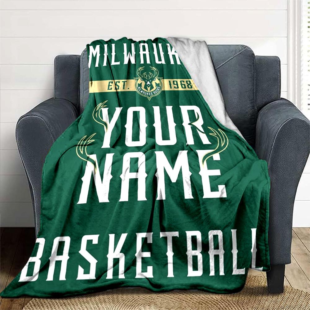 Name Custom Milwaukee Bucks Print Flannel Blanket High Quality Warm Comfortable Cover for All Seasons Perfect for Gifts Home Decor