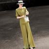 Women's Luxury Acetate Slit Top & Wide-Leg Pants Set