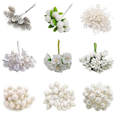 Thème Blanc Fleur Artificielle Cerise Étamine Baies Bouquet DIY Décoration de Noël Gâteau de Mariage Boîte Cadeau Couronnes Décor de Noël