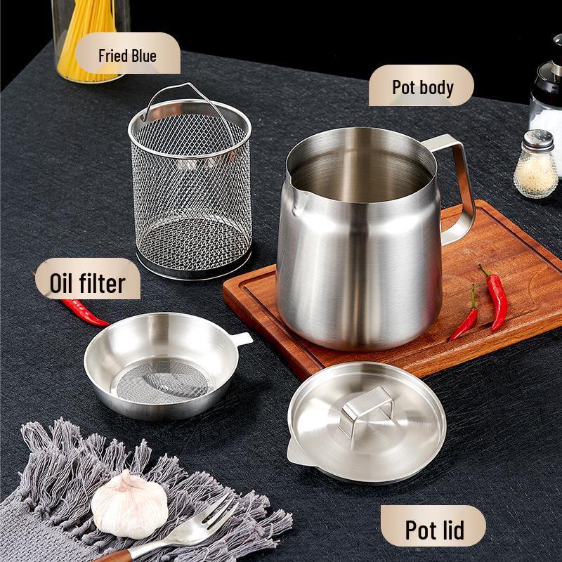 Stainless Steel 304 Oil Filter Pot for Kitchen - Frying Pot with Separate Oil and Dregs Storage.