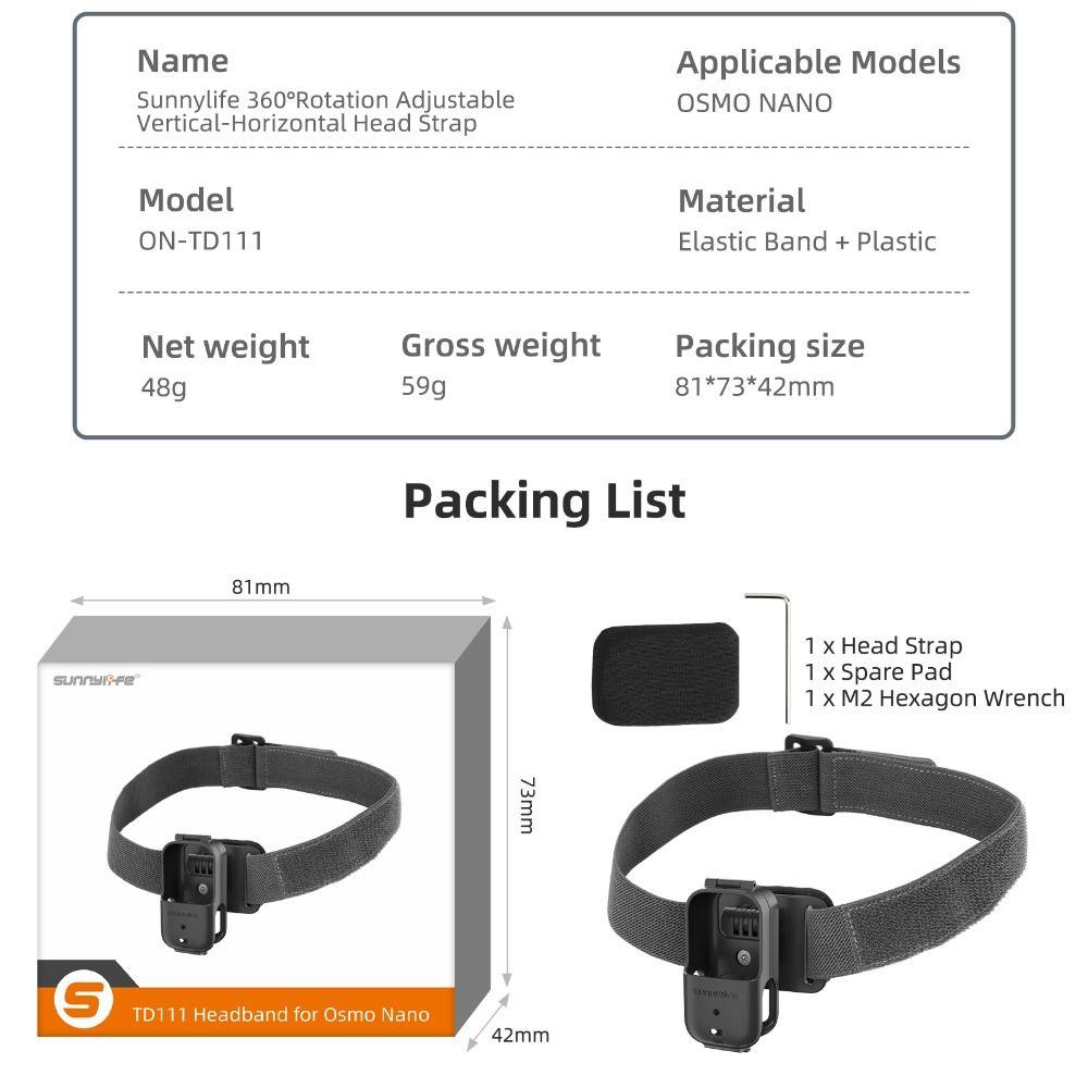Rotatable Headband Vertical/Horizontal Head Fixed Strap for DJI Osmo Nano Action Camera Accessories