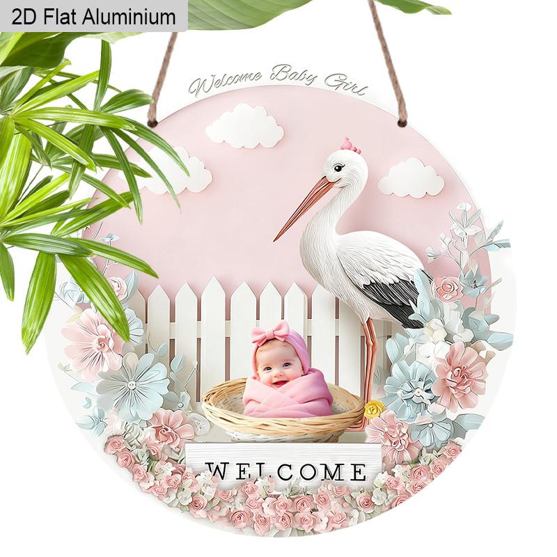 2D Flat Aluminium Welcome Sign with Pink Flowers Pattern - Charming Decorative Sign & Plaque - Ideal for Wall Decoration - No Electricity Needed
