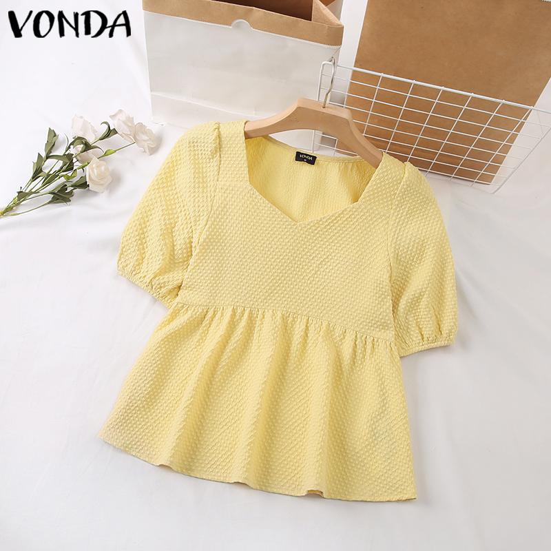 

VONDA Летние женские однотонные топы с квадратным вырезом и пышными рукавами