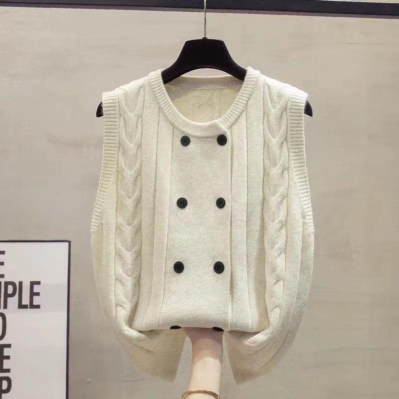 

Вязаный кардиган жилет с круглым вырезом женский весенне-осенний свободный верхняя одежда свитер с косами жилет 2XL