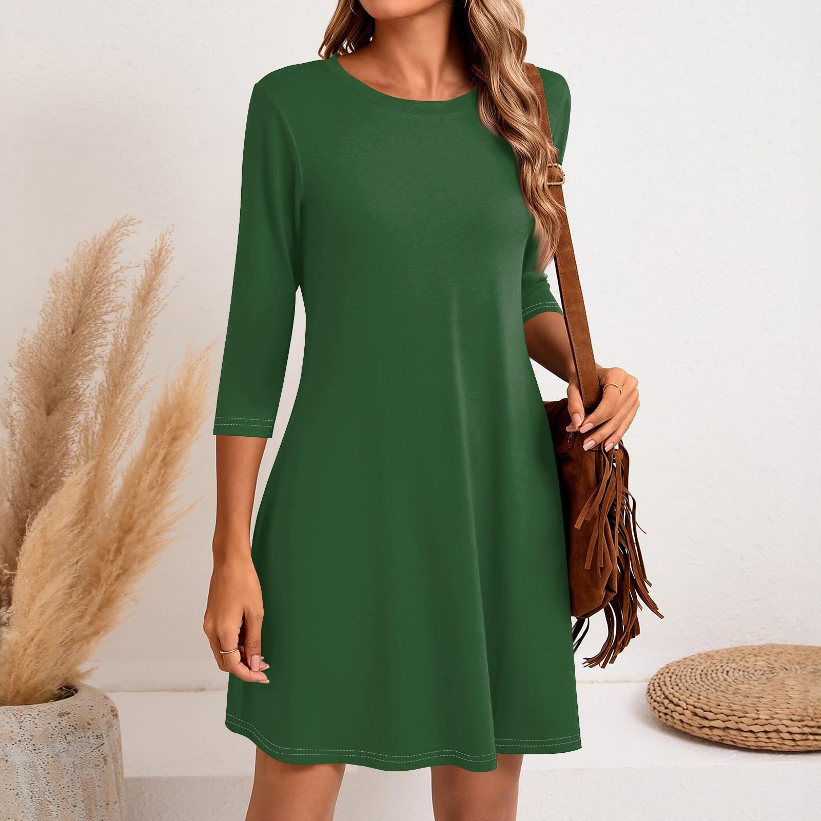 

Женское модное повседневное однотонное короткое платье с круглым вырезом и рукавом три четверти L