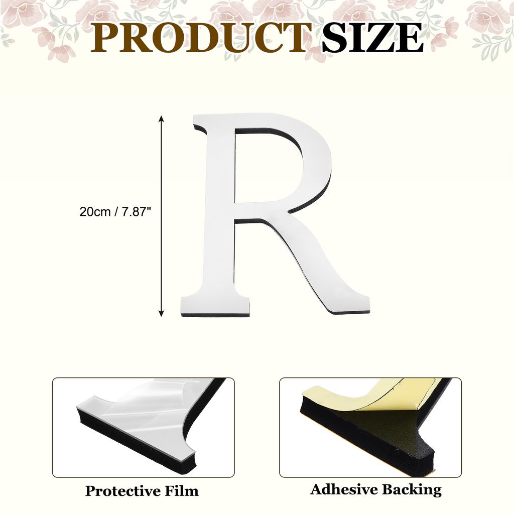 20cm 3D Mirror Acrylic Wall Sticker 26 English Letters Wall Sticker Decals Self-Adhesive Wall Art Mural Home Party Silver