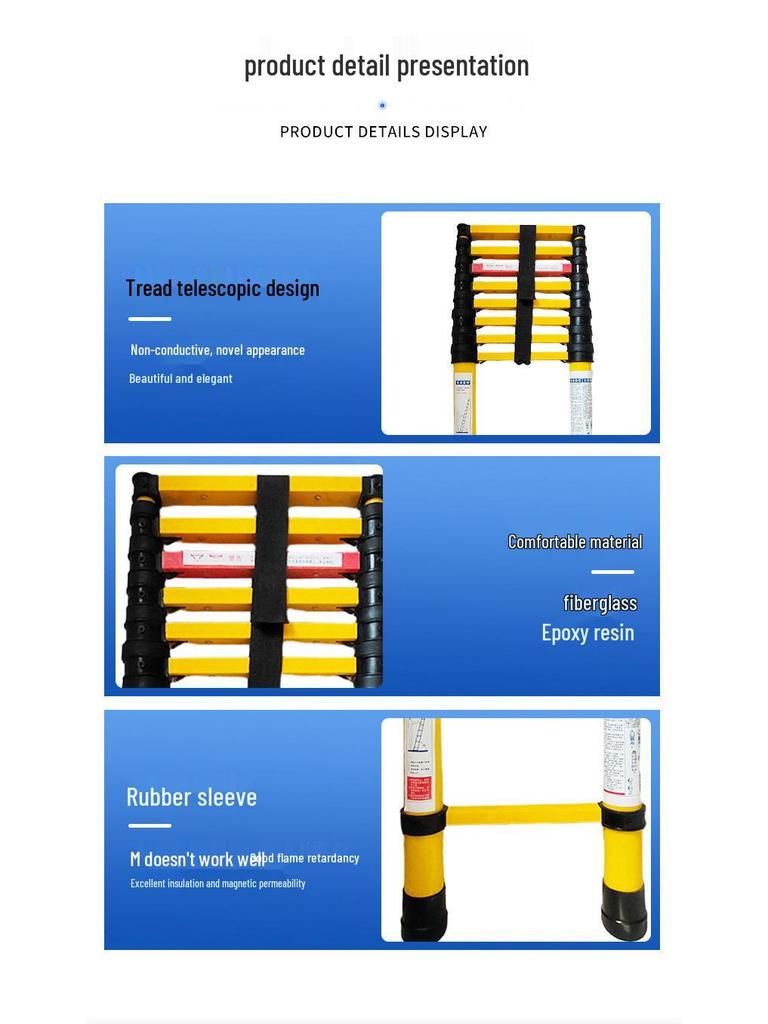Telescopic Fiberglass Insulated Ladder for Electricians & Fishing Rod Maintenance