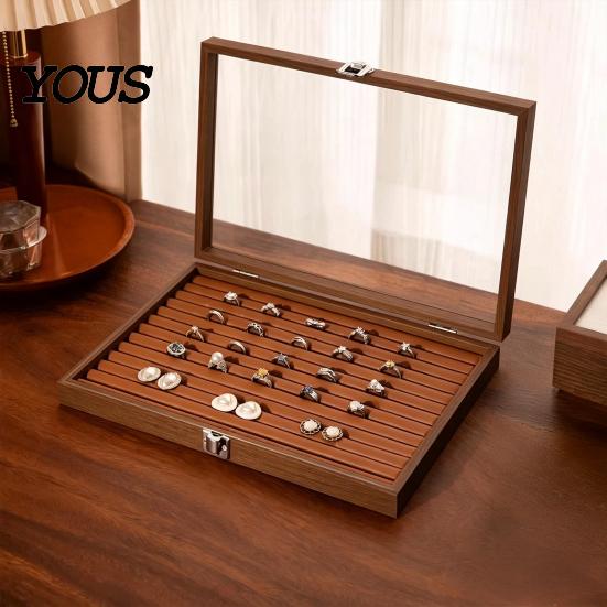 Velvet-lined Jewelry Holder Ring Storage Box, Durable Wood with Compartmentalized Design, Soft Travel Organizer Box Velvet Interior Multi-grid