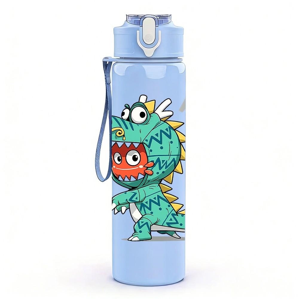 1PC Little Dinosaur Cartoon Character Print 750ml Color Plastic Sports Water Bottle Leakproof Flip Straw Lid Suitable for Sports Office Home Use