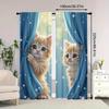 2pcs Adorable Ginger Cat Print Curtains – Easy-Hang   Machine-Washable with Rod Pocket for Living Room & Bedroom
