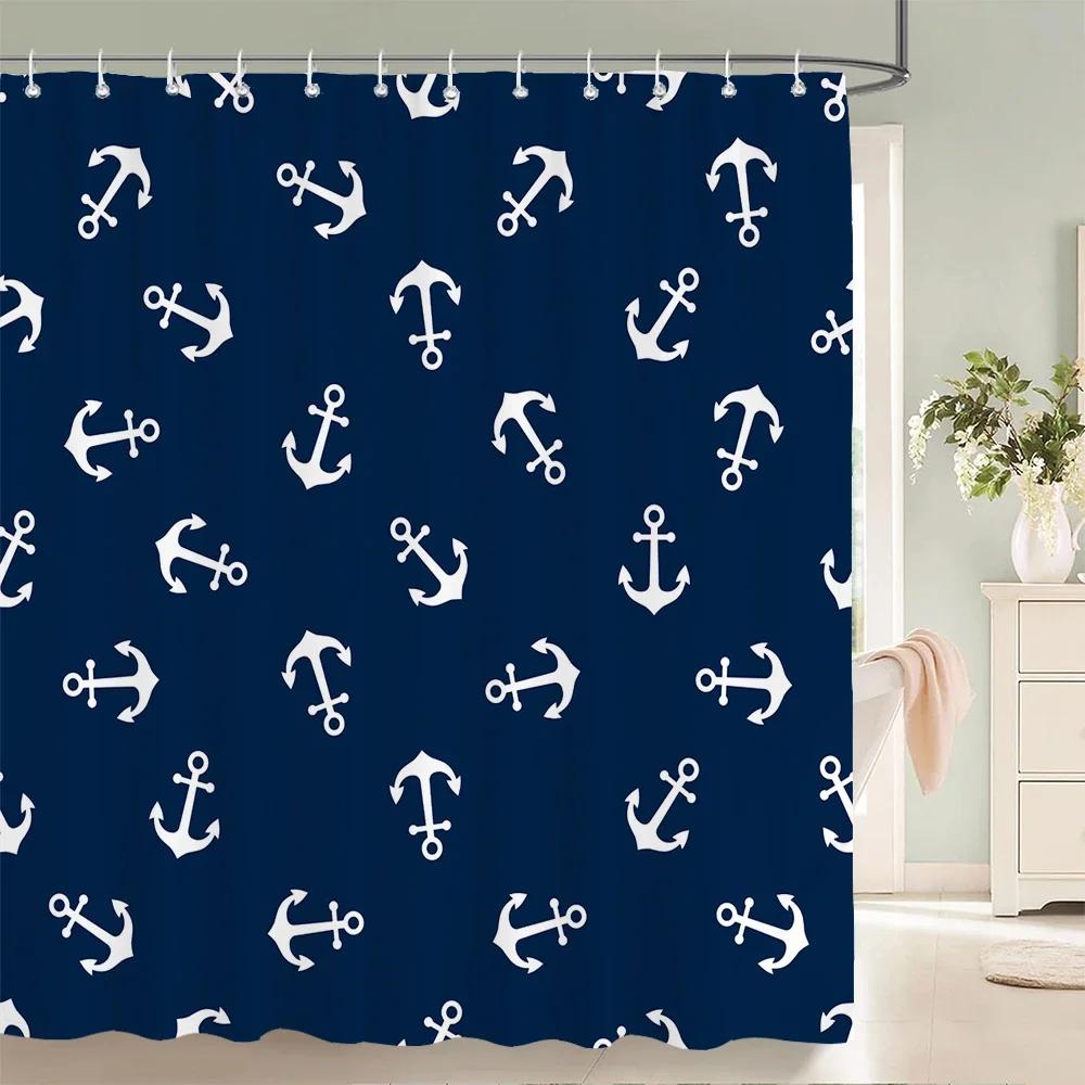 High Quality Nautical Anchor 3D Printed Fabric Shower Curtains Waterproof Bathroom Curtain Bathroom Decor with 12 Hooks