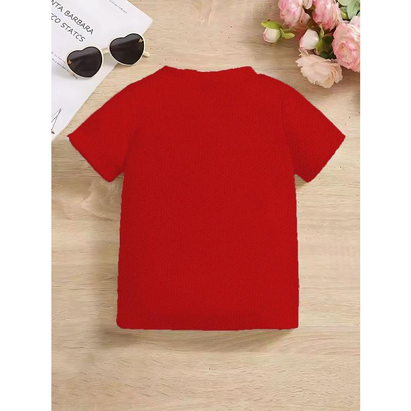 Boys' Short-Sleeve Spring/Summer/Autumn Cartoon Blue Tractor and Farm Chick Cute Print Children's Crew Neck Top
