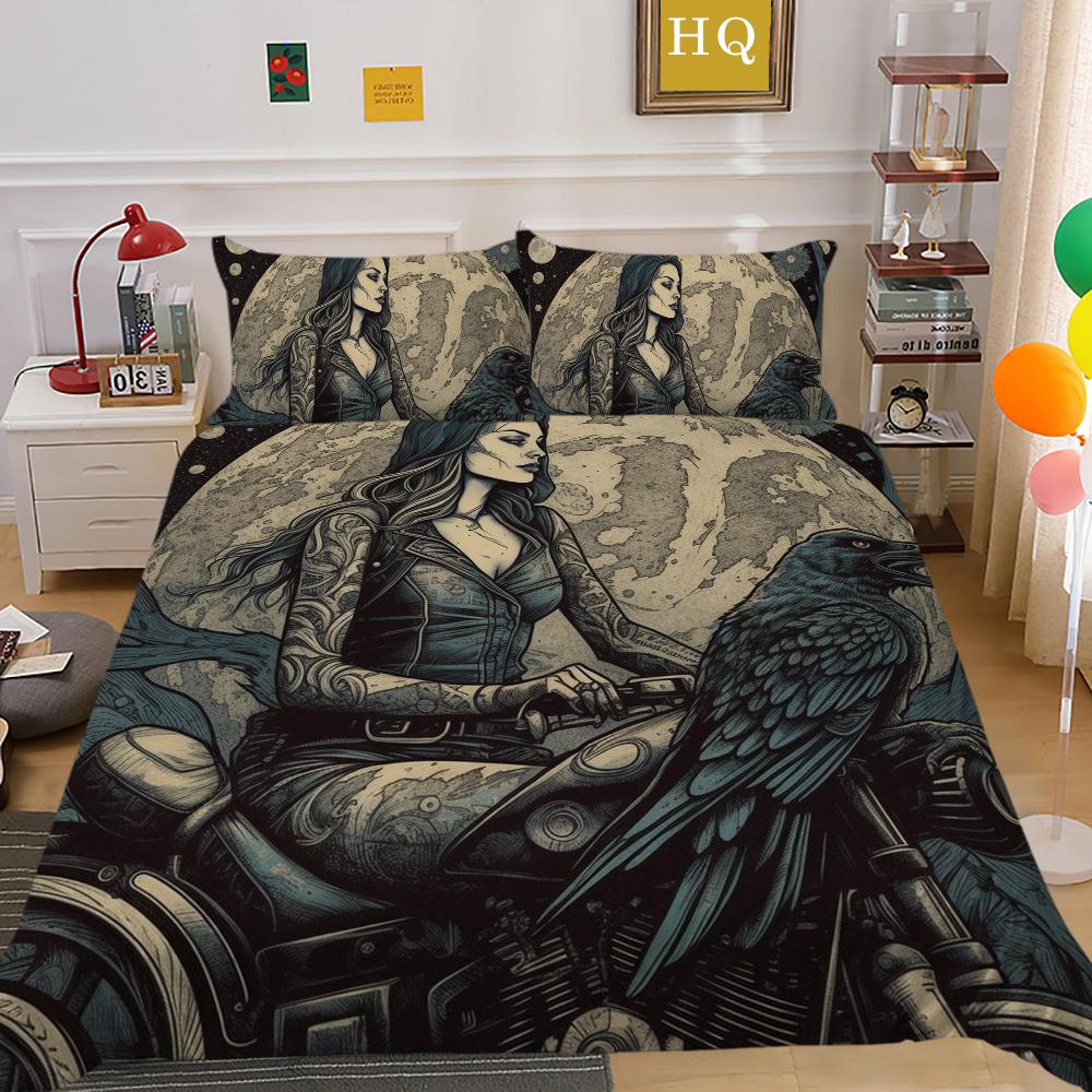 Beauty Skull Printed Bedspreads King Size Microfiber Bed Set Cover Teen Cool Design Comforter Cover Set
