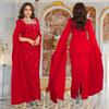 Cross-Border Elegant Women's Dress with Back Slit, Cape Sleeves, and Rhinestone Details