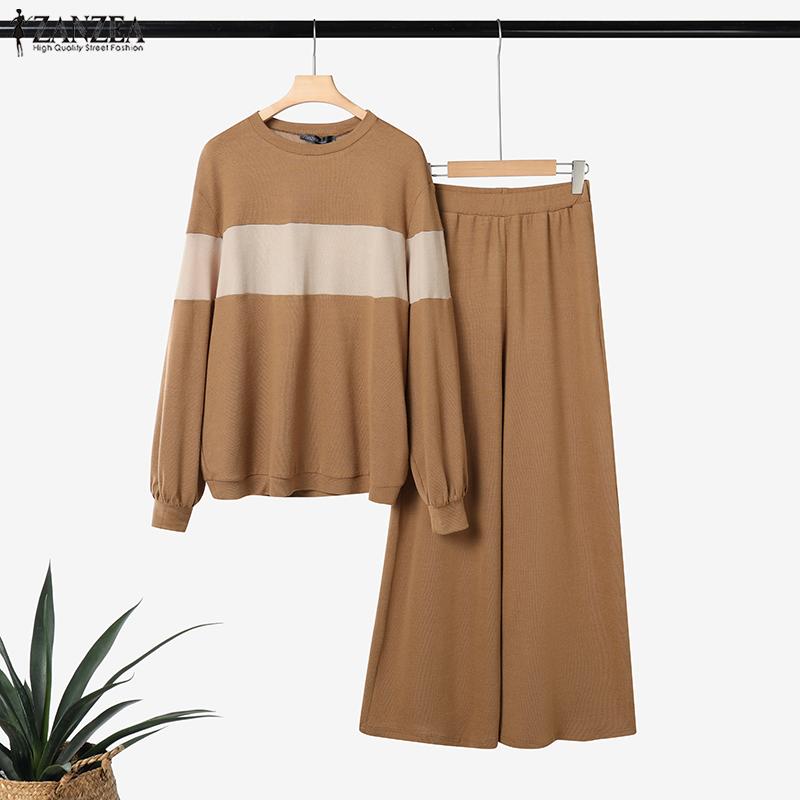 ZANZEA Women Long Sleeve Blouse and Pants Casual Two Piece Suit Sets