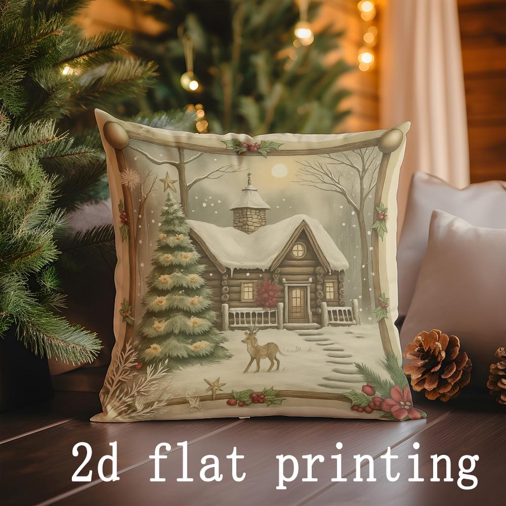 

Home Decor Christmas Cottage Scenes Decorative Pillow Covers Pattern Cushion Cover Suitable for Sofa Bedroom Car Pillow Cover 16x16Inch