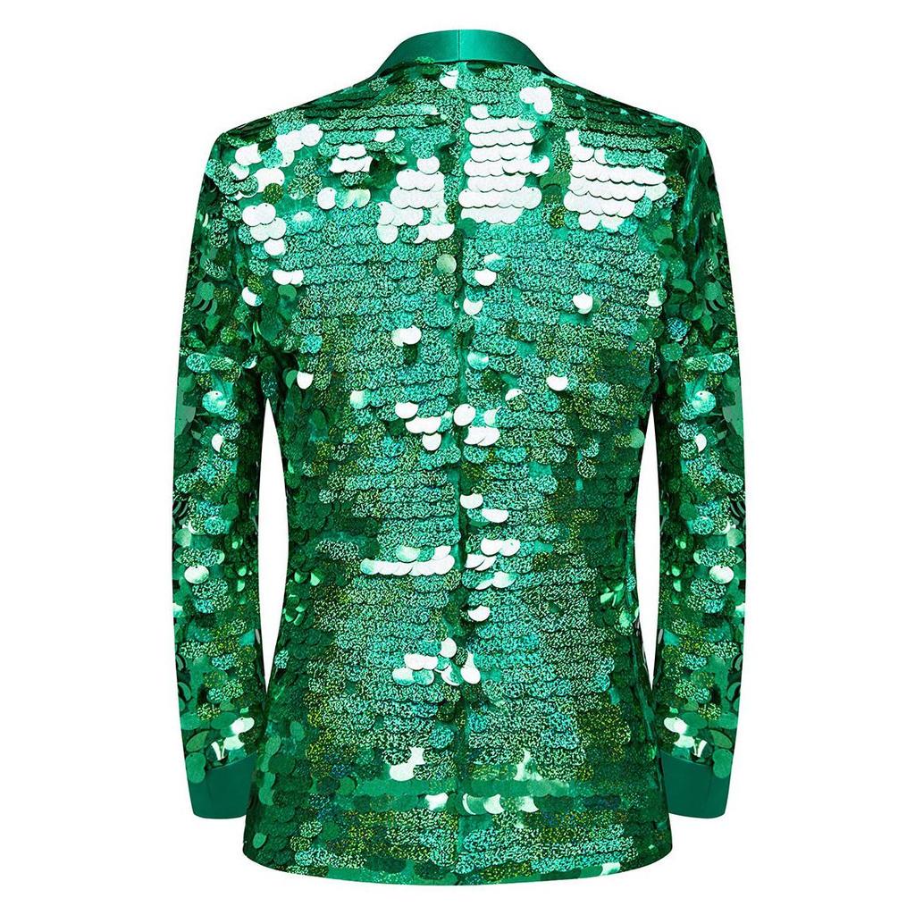 Męska Wysokiej Klasy Zielona Okrągła Marynarka z Cekinami