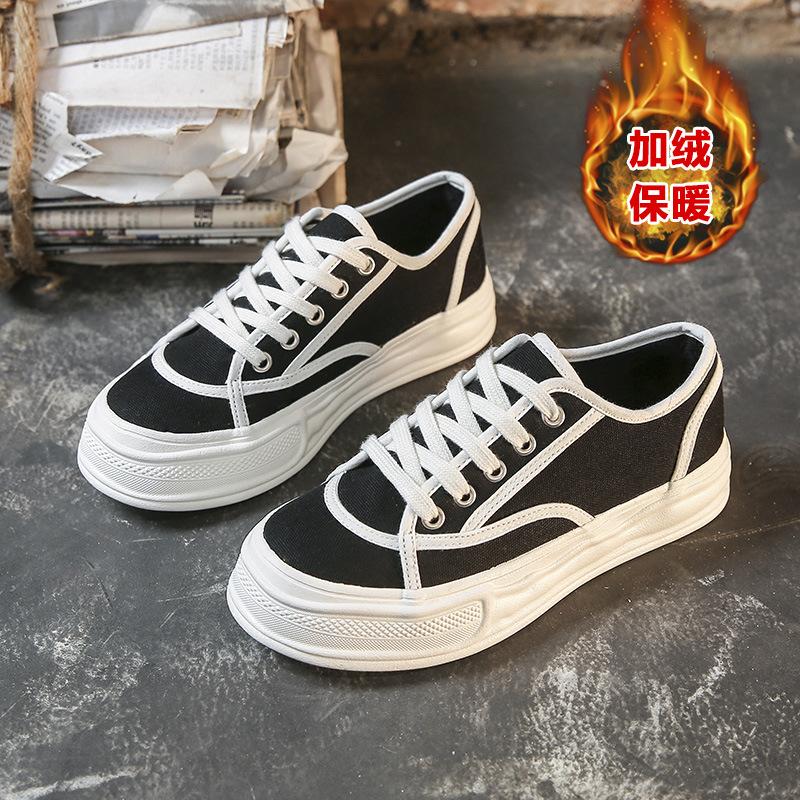 2 autumn and winter new big head canvas shoes women's casual lace-up trendy shoes retro Hong Kong flavor flat baseplate shoes 50