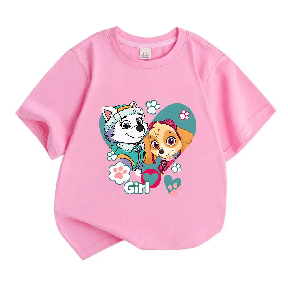 Kids Boys Girls 100% Cotton Short Sleeve Crew Neck T-Shirt, Cute Cartoon Puppy Friends Printed Casual Tees for Children Daily Wear Summer Soft Breatha