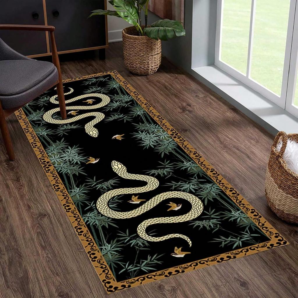 Vintage Schlangen Teppich Matte Läufer Goldenes Schlangenmuster Design mit Bambusblatt für Wohnzimmer Schlafzimmer Heimdekoration Fußmatte