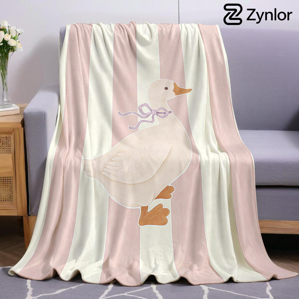 Pink Stripe Bow Duck Cartoon Anime Print Flannel Blanket Soft Warm Throw for Kids Bedroom Sofa Bed Christmas Office Car