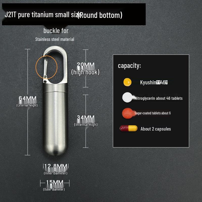 Compact Brass Pill Bottle: Waterproof, Dustproof, Moisture-Proof Storage Jar with Key Hook - Ideal for Travel or Everyday Use.
