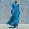 Women's Color One-Shoulder Long Sleeve Top and High-Waist Skirt Two-Piece Outfit Set