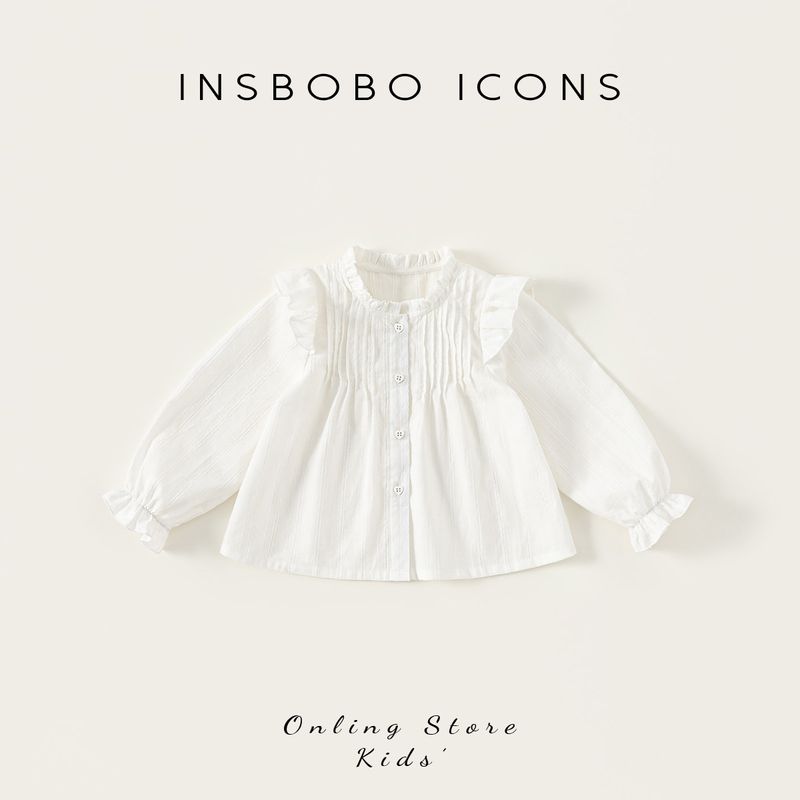 Insbobo Girls  Shirts 2026 Spring New Children s Shirts Spring and Autumn Stylish Tops for Babies Trendy Children s Clothing White 90