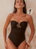 New European and American hot-selling dark brown metal hollow removable shoulder strap one-piece swimsuit