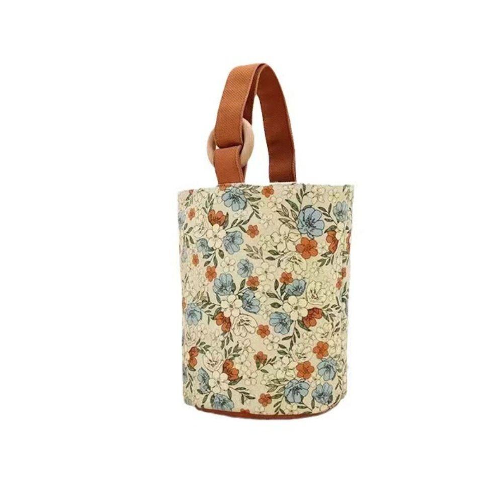 Korean Style Retro Flower Bucket Bag Lunch Bag Mummy Bag Portable Canvas Handbag Girls