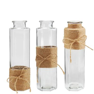 Set of 3 Glass Vases with Cord