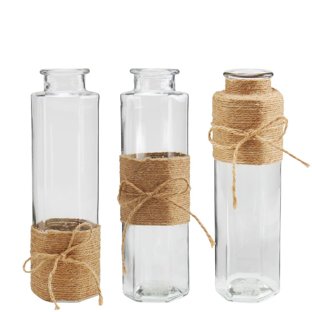 Set of 3 Glass Vases with Cord