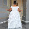 Maxi Abito da Donna Taglie Forti a Spalle Scoperte con Ruffle a Petalo 3D Vita Alta Lunghezza Maxi Elegante Abito da Sera Abito per Ospite di Matrimonio Formale Abito da Ballo