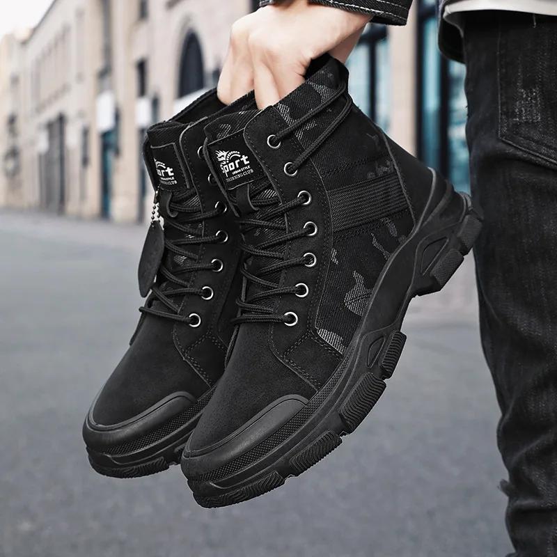 High Top Boots for Men Fashion Camouflage Design Ankle Boots Breathable High Top Canvas Boot Lace-Up Non-Slip Men Platform Boots