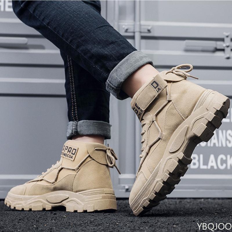 Autumn men's mid top retro trend high top shoes with thick soles simple comfortable daily casual versatile men's shoes