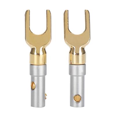 2 pièces Fiche Haut-parleur U Spade Audio Vis Connecteur Fourche Adaptateur Jack Plaqué Or Cuivre Pur
