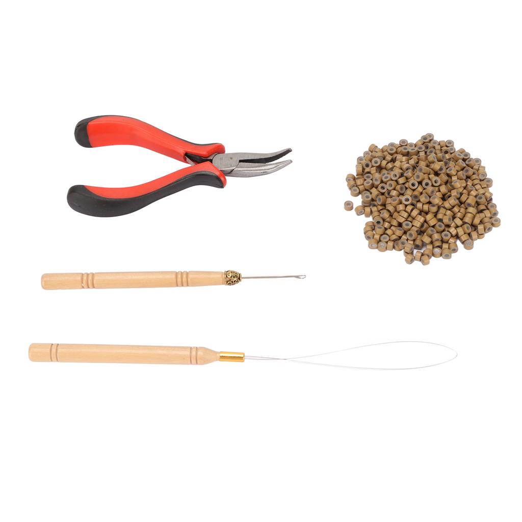 Hair Extension Tool Kit Micro Silicone Rings Bead with Pliers Pulling Hook Crochet Hair Styling Extension Tool