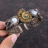 Ammonite Fossil Cuff Bracelet Copper Wire Wrapped Gemstone Bangle Rainbow Moonstone Cuff Bracelet Adjustable Bangle Handmade Copper Jewelry