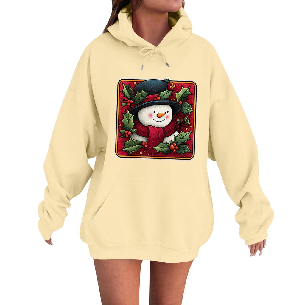 Women's Fashion Casual Long Sleeve Loose Christmas Print Hooded Sweatshirt