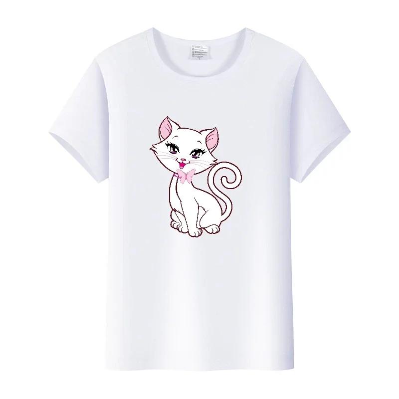 Cute Disney Marie Cat Cartoon Women Tees Summer Tops Aesthetic White Short Sleeve Girl T-Shirts Plus Size Clothing Mens Blouses