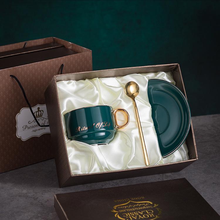 Luxury European-Style Golden Handle Ceramic Coffee Cup & Saucer Set