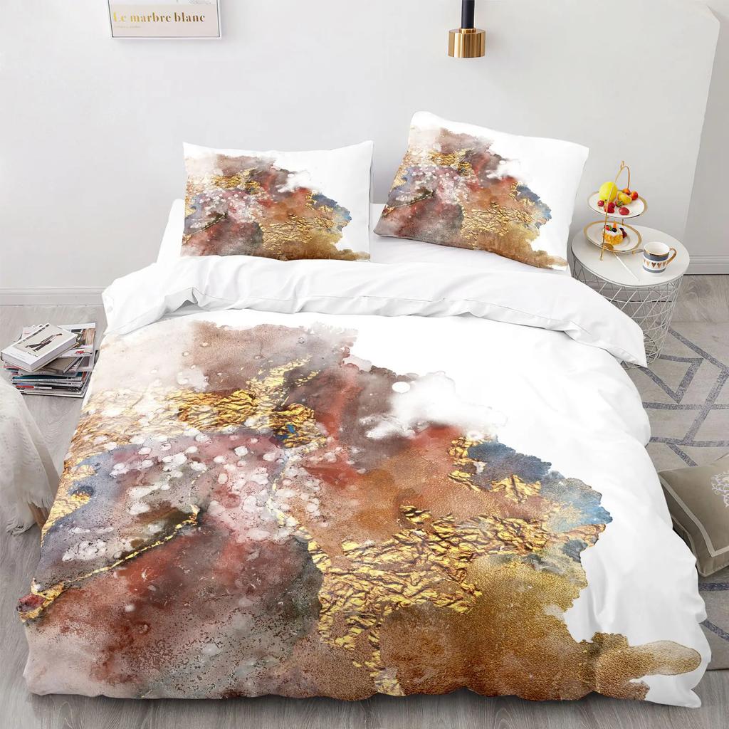 Modern Gold Blue Marble Soft Duvet Cover Women Kid Gift Gliter Abstract Marble Luxurious Ink Plus Wash Art Theme Bedrom Decorations