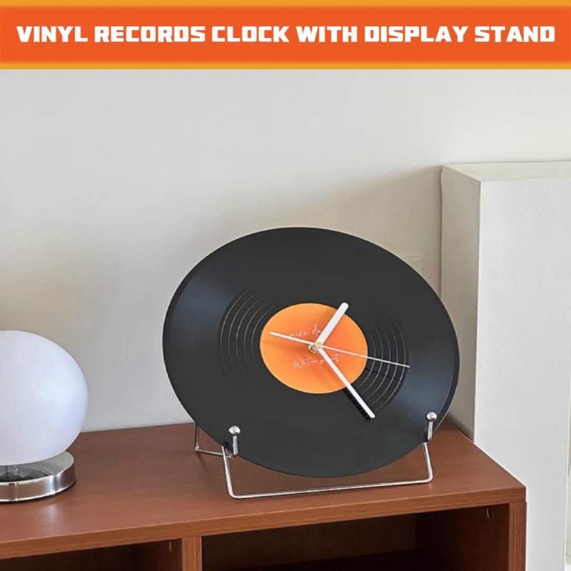 Creative Vinyl Record Style Clock with Display Stand Clock Ornament