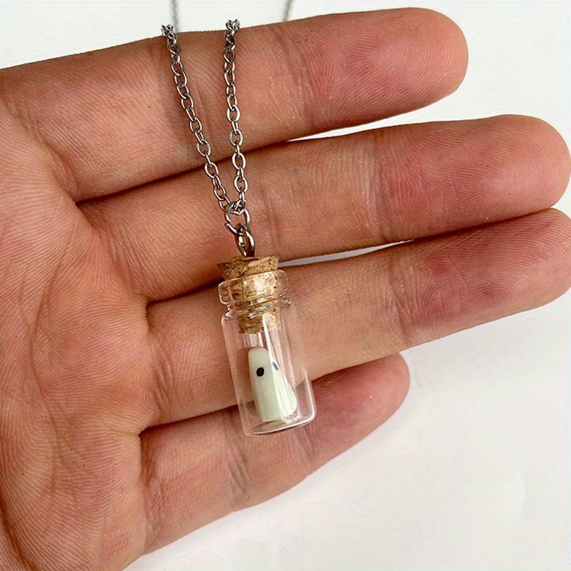 3 Pc/set Luminous Ghost Pendant Necklace, Terrifying Ghost Resin Luminous Drift Bottle Necklace and Earrings, Suitable for Daily Wear