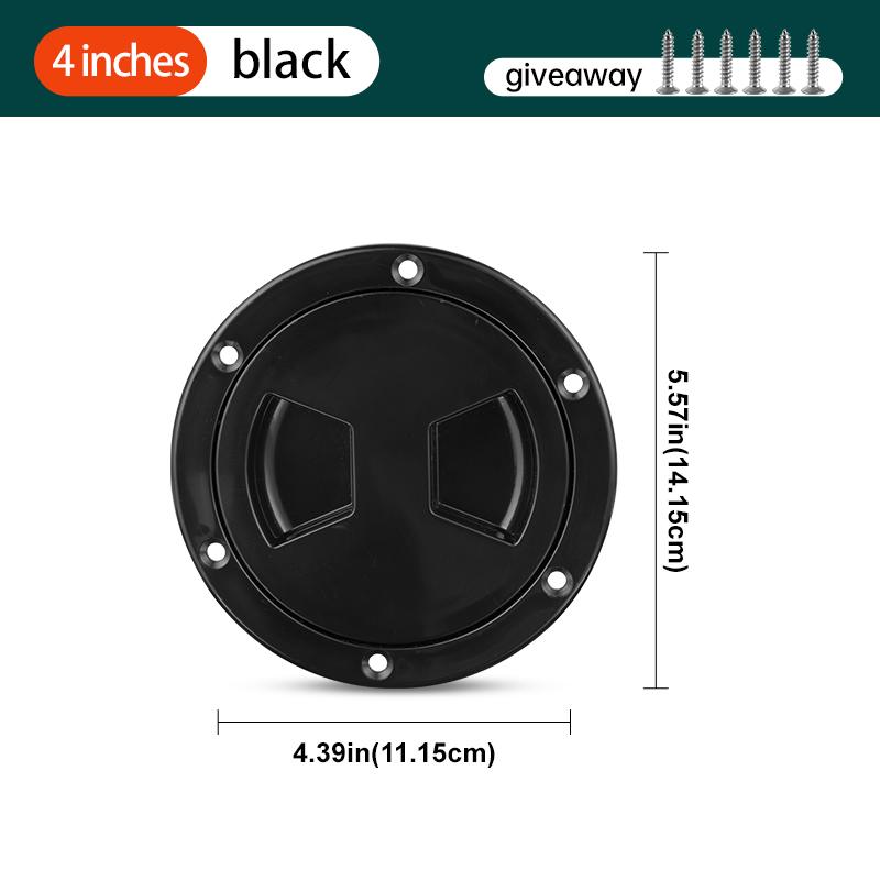 Boat-Ready Black Round Non-Slip Inspection Hatches with Detachable Cover - ABS Plastic Screw Out Access Hatch Cover for Kayak, 4-inch black