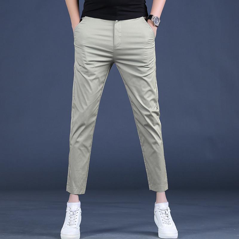 Young Men Summer Slim Fit Business Casual Pants With Stretch Cotton For Daily Wear
