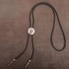 Men's Western Bolo Tie with Flower Pattern Metal Pendant Adjustable Leather Rope Necktie Vintage Necklace Shirt Chain